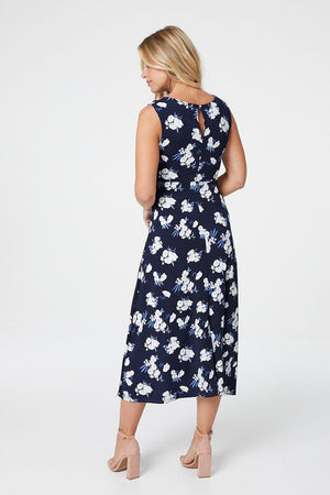 Navy | Ruched Front Midi Dress