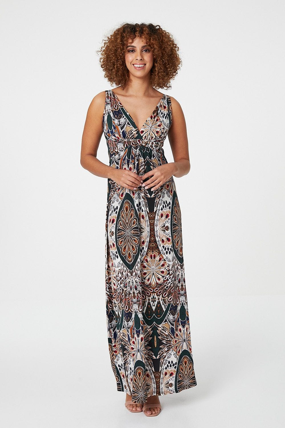 Green | Peacock Print Sleeveless Maxi Dress