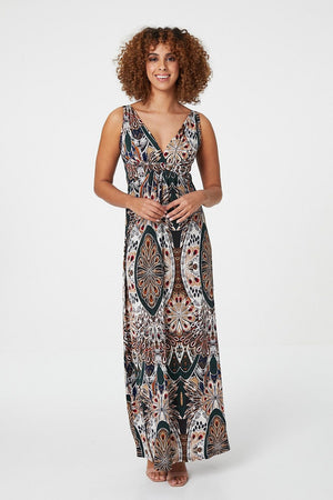 Green | Peacock Print Sleeveless Maxi Dress