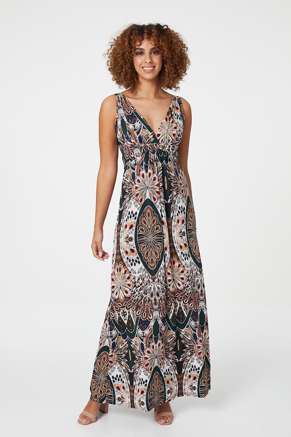 Green | Peacock Print Sleeveless Maxi Dress