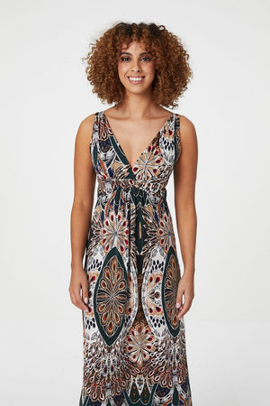 Green | Peacock Print Sleeveless Maxi Dress