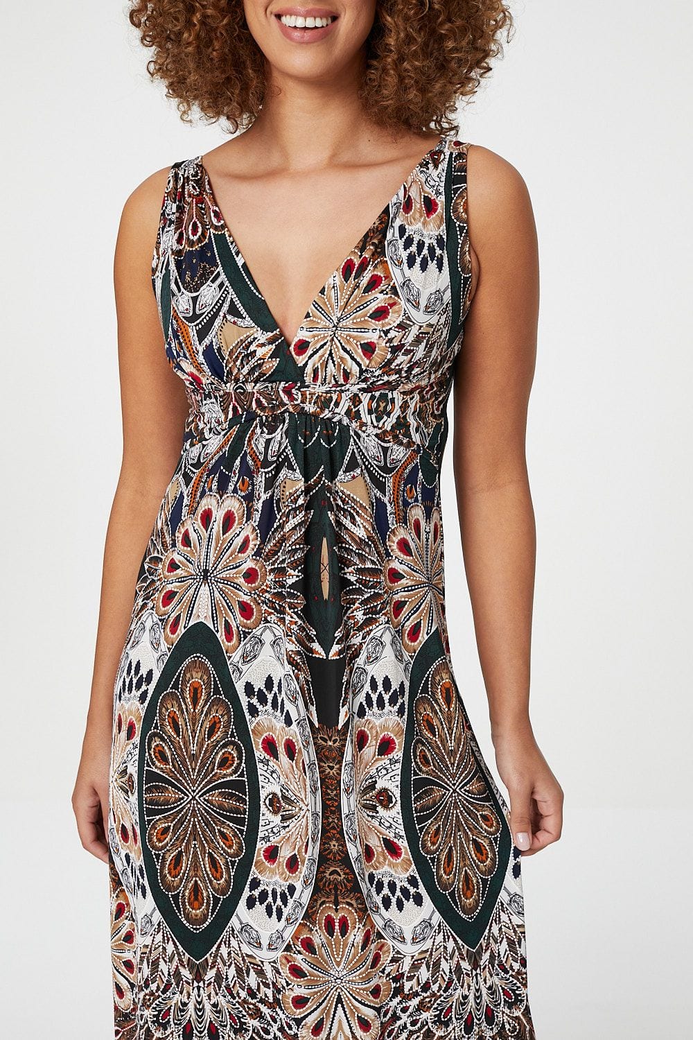 Green | Peacock Print Sleeveless Maxi Dress