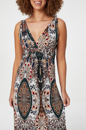 Green | Peacock Print Sleeveless Maxi Dress