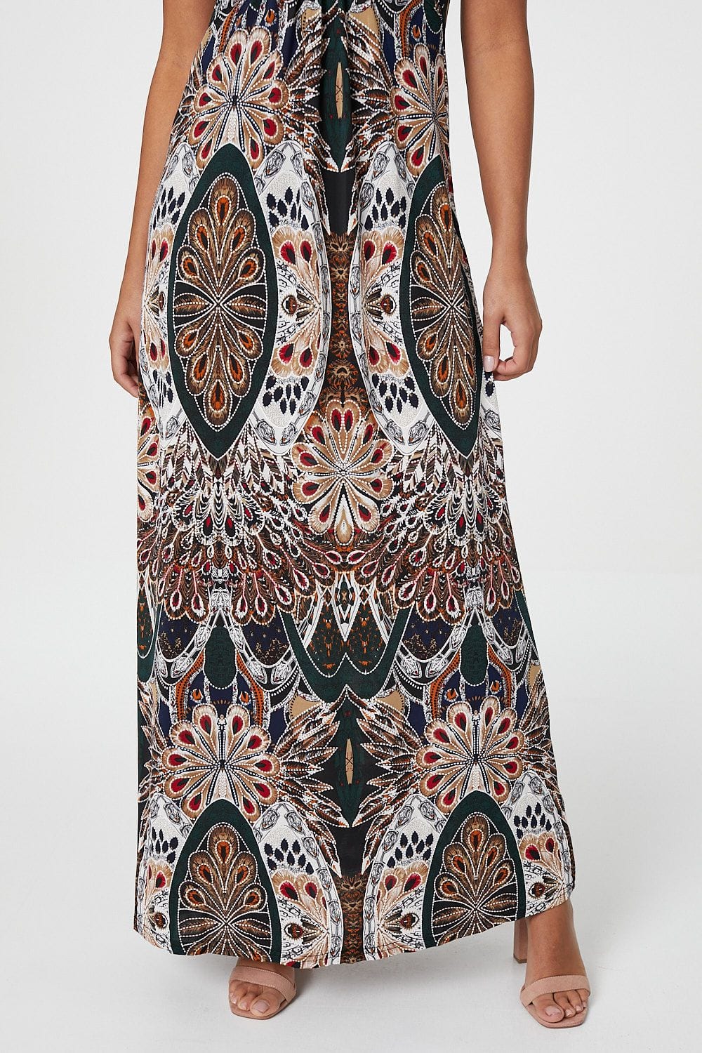 Green | Peacock Print Sleeveless Maxi Dress