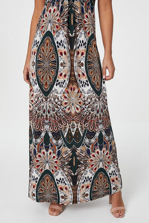 Green | Peacock Print Sleeveless Maxi Dress