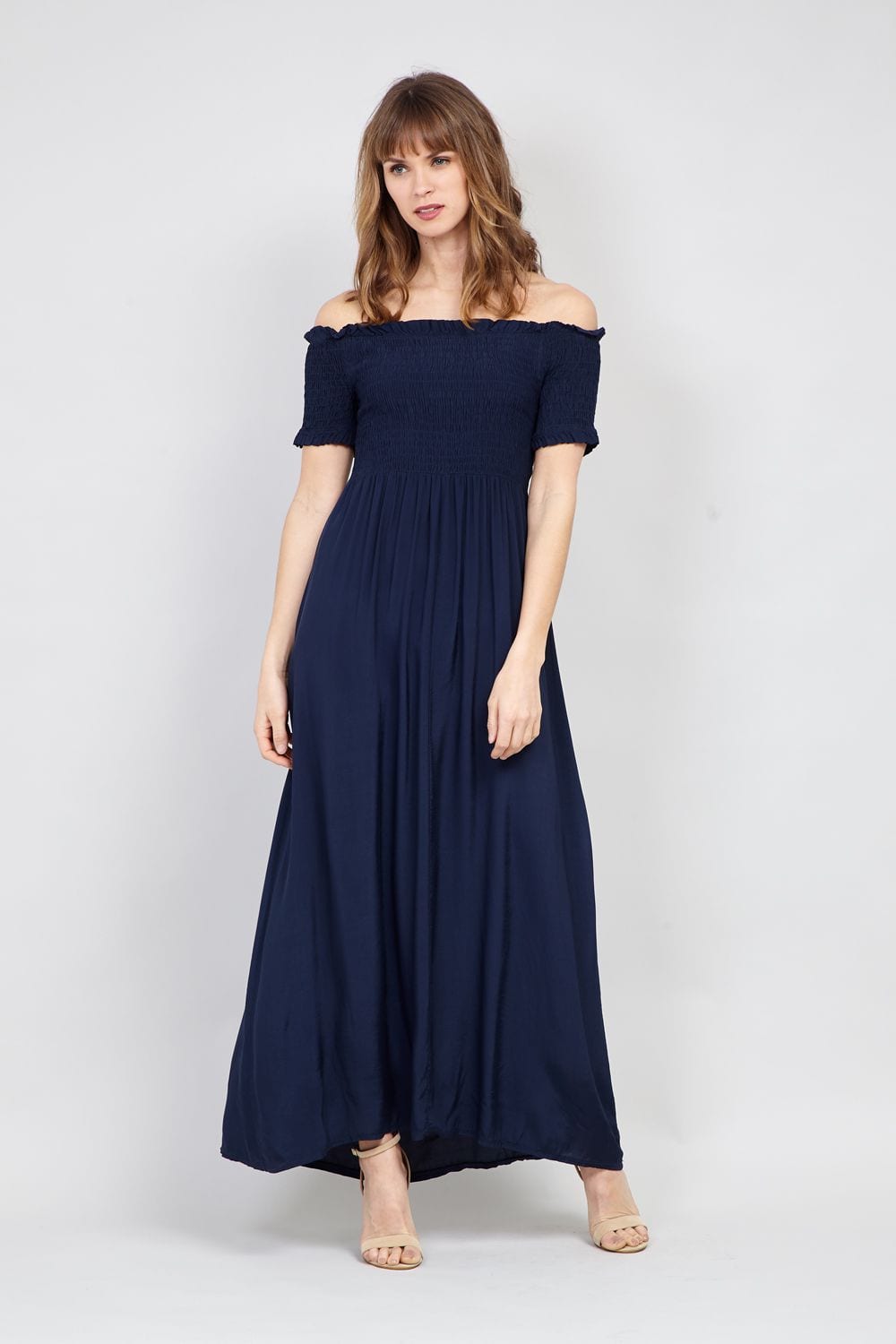 Navy | Shirred Top Maxi Dress