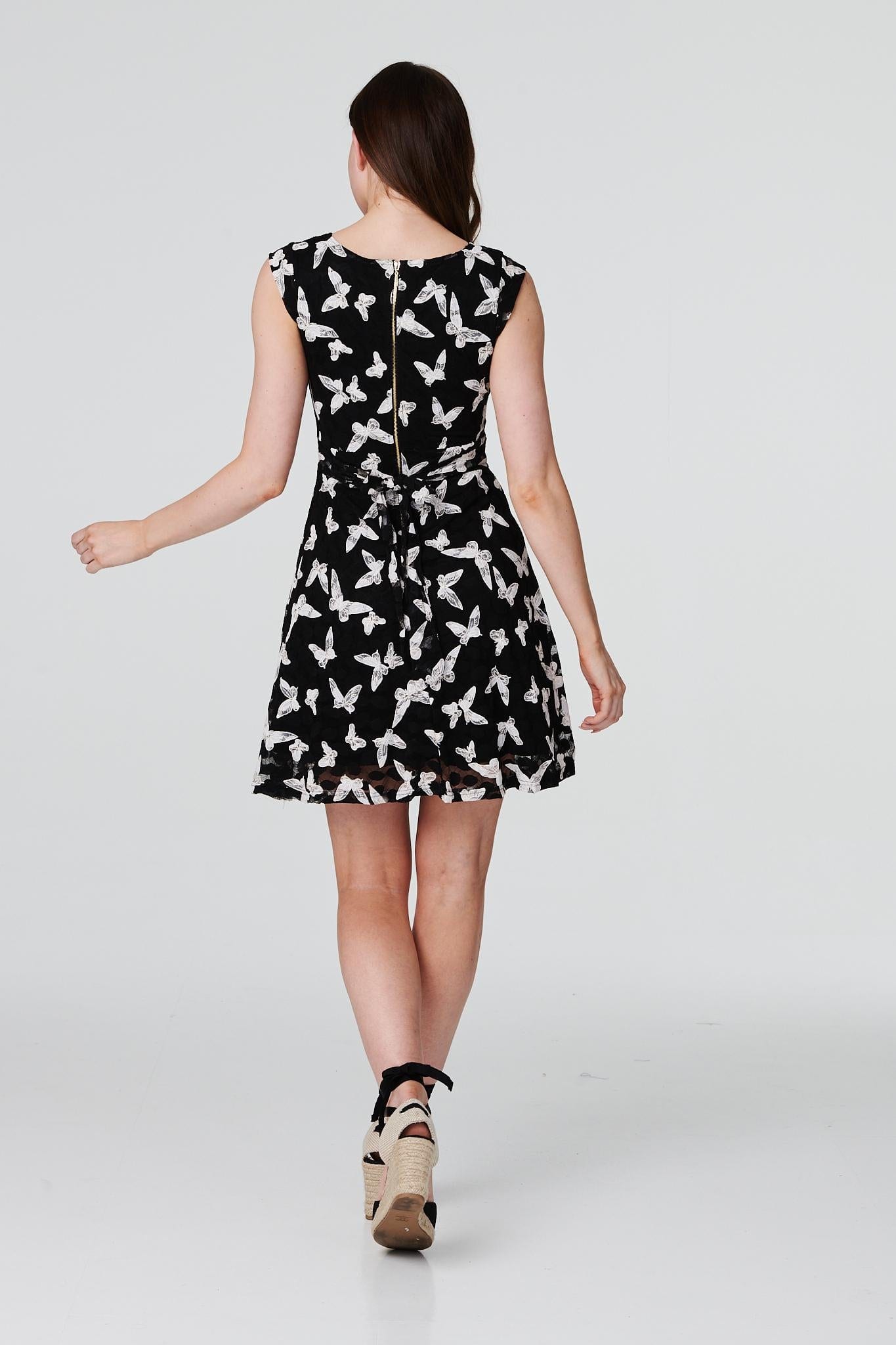 Black | Butterfly Print Skater Dress