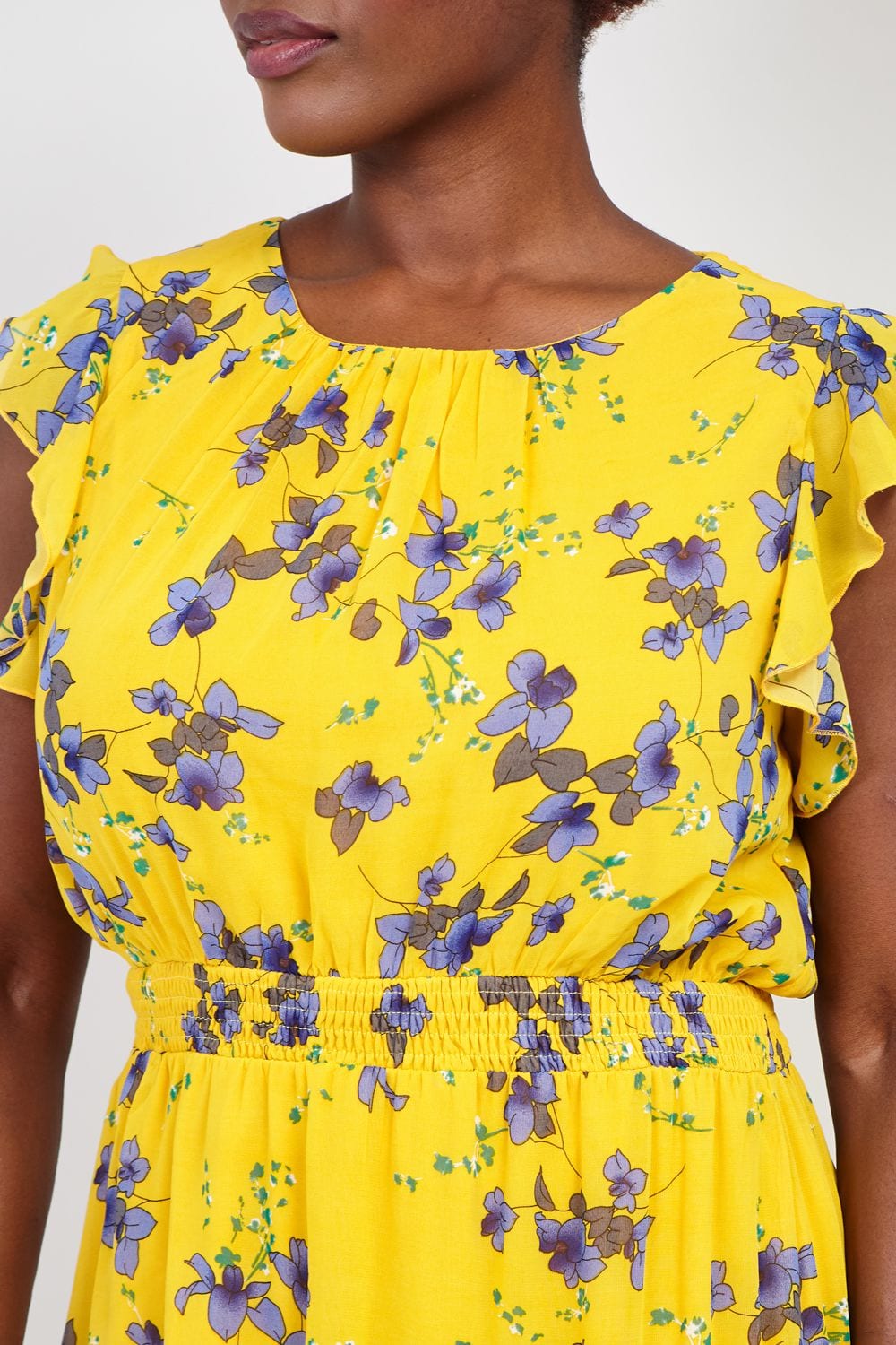 Yellow | Curve Floral & Frill Midi Dress