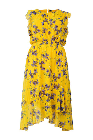 Yellow | Curve Floral & Frill Midi Dress