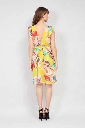 Yellow | Floral Wrap Front Fit & Flare Dress