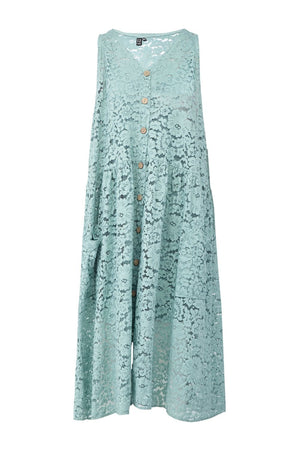 Green | Button Front Lace Midi Dress