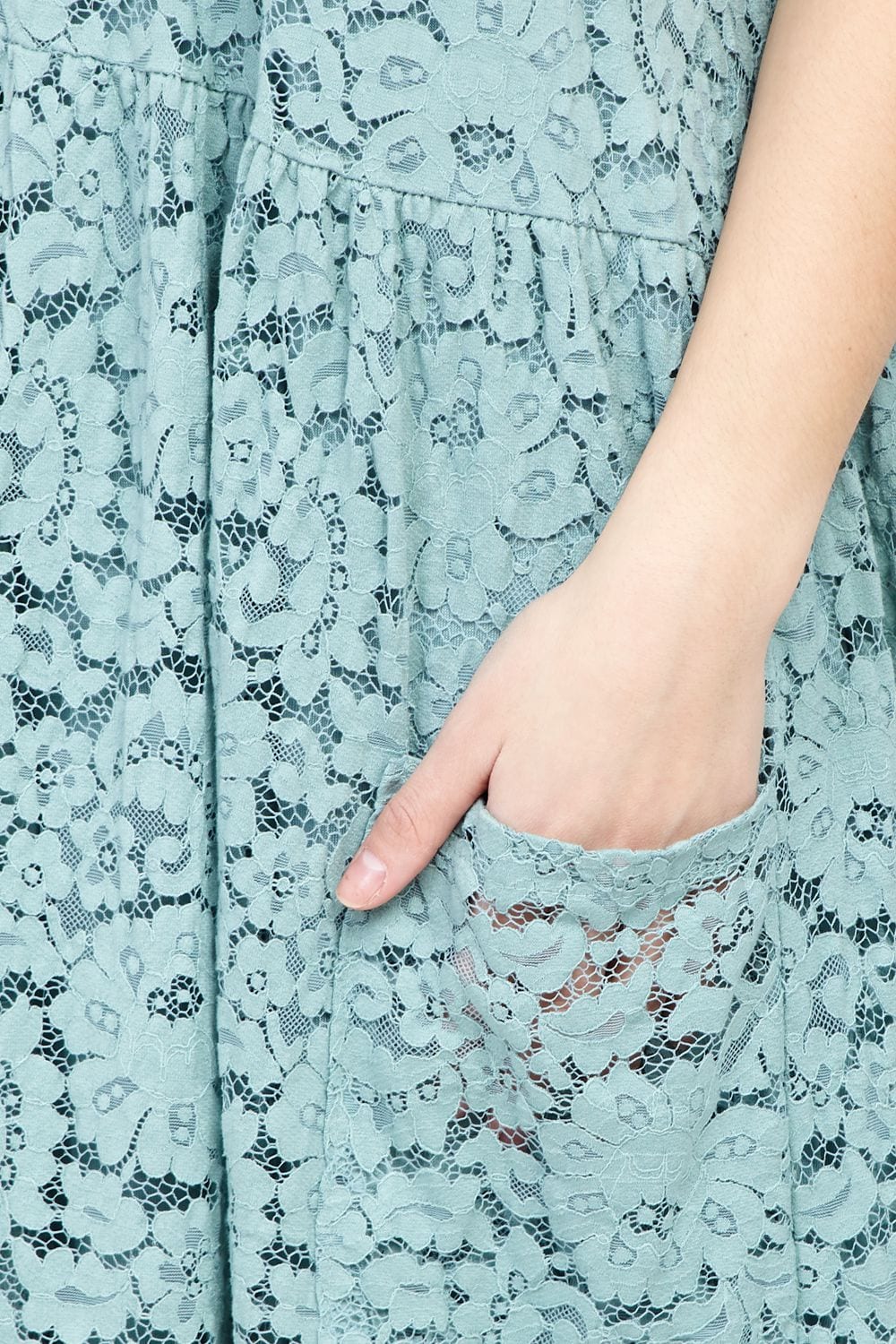 Green | Button Front Lace Midi Dress