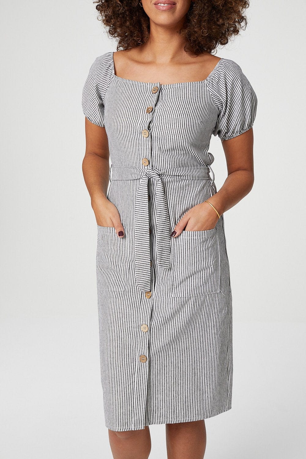 Square Neck Button Front Dress