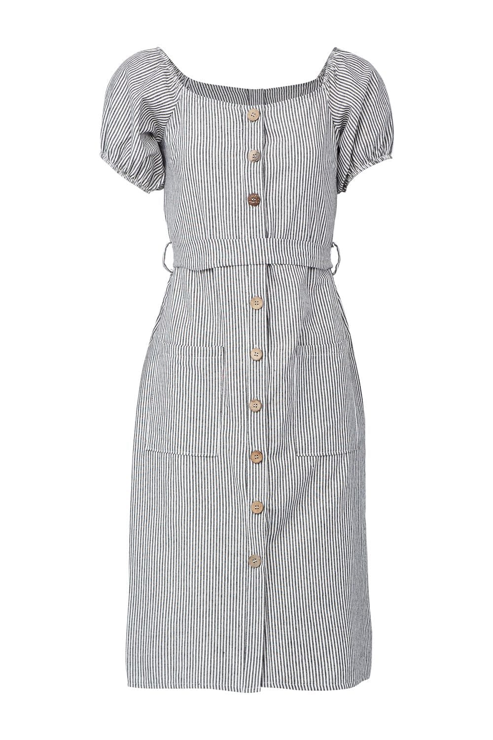 Black | Square Neck Button Front Dress