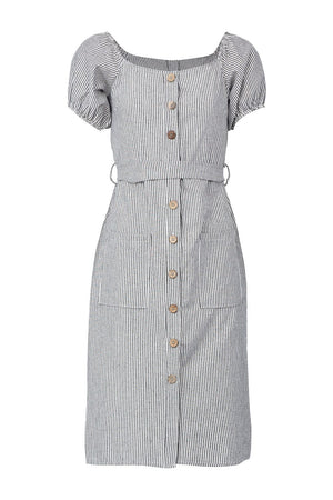 Black | Square Neck Button Front Dress