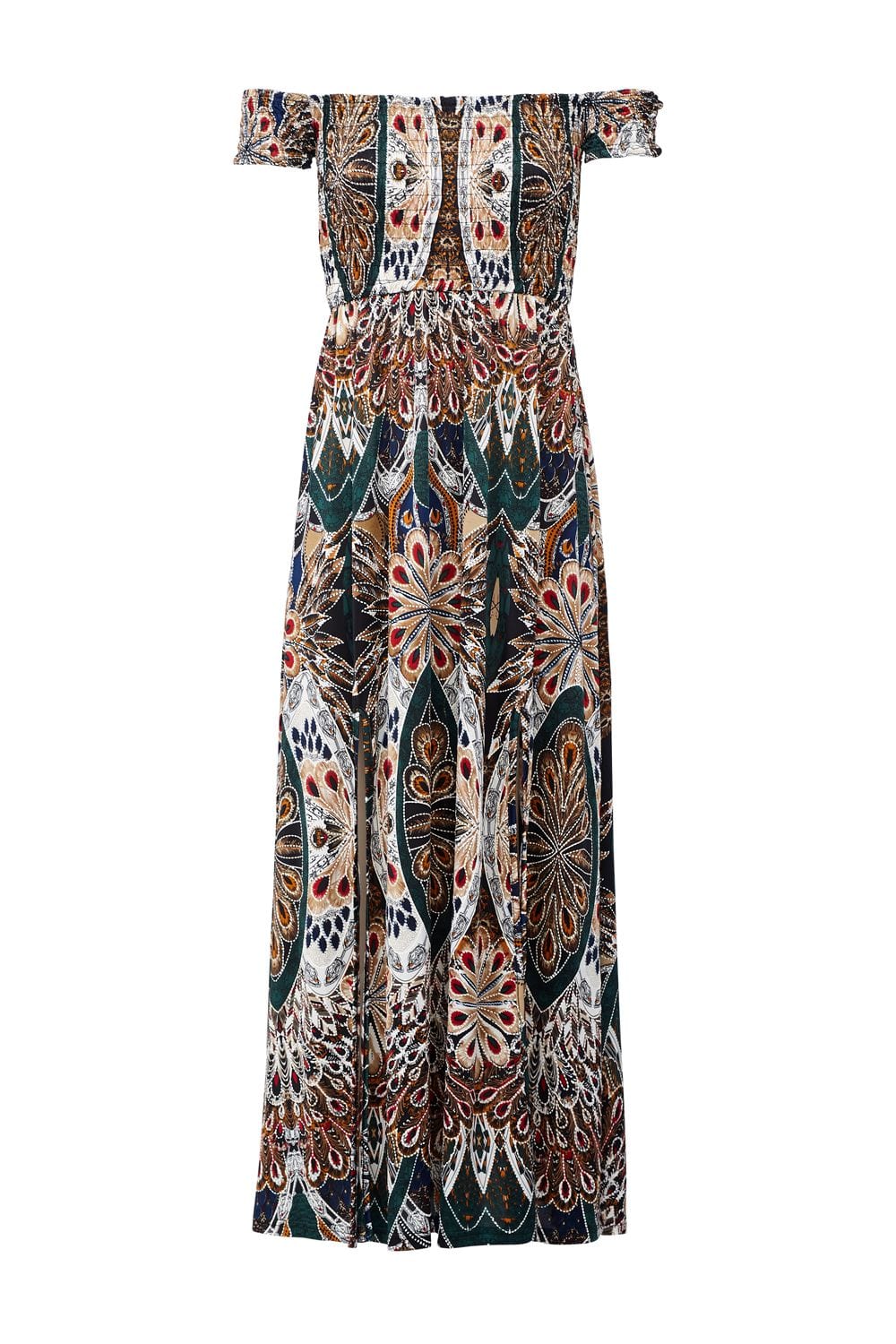 Green | Peacock Print Bardot Dress