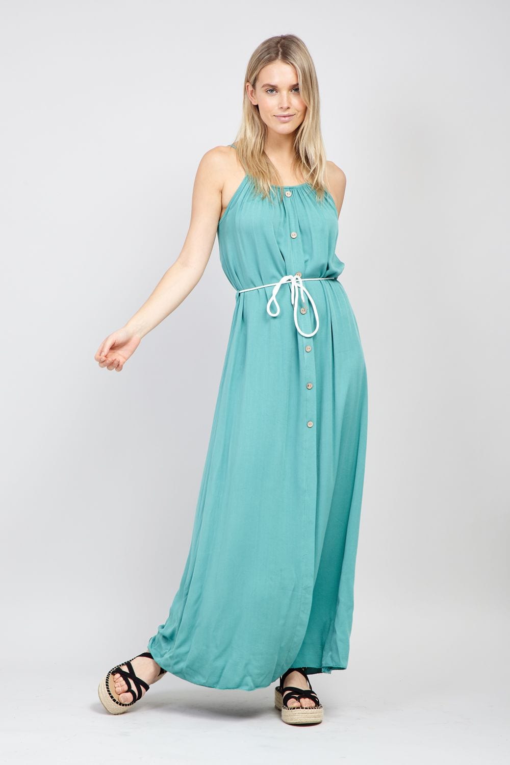 Green | Button Front Maxi Dress