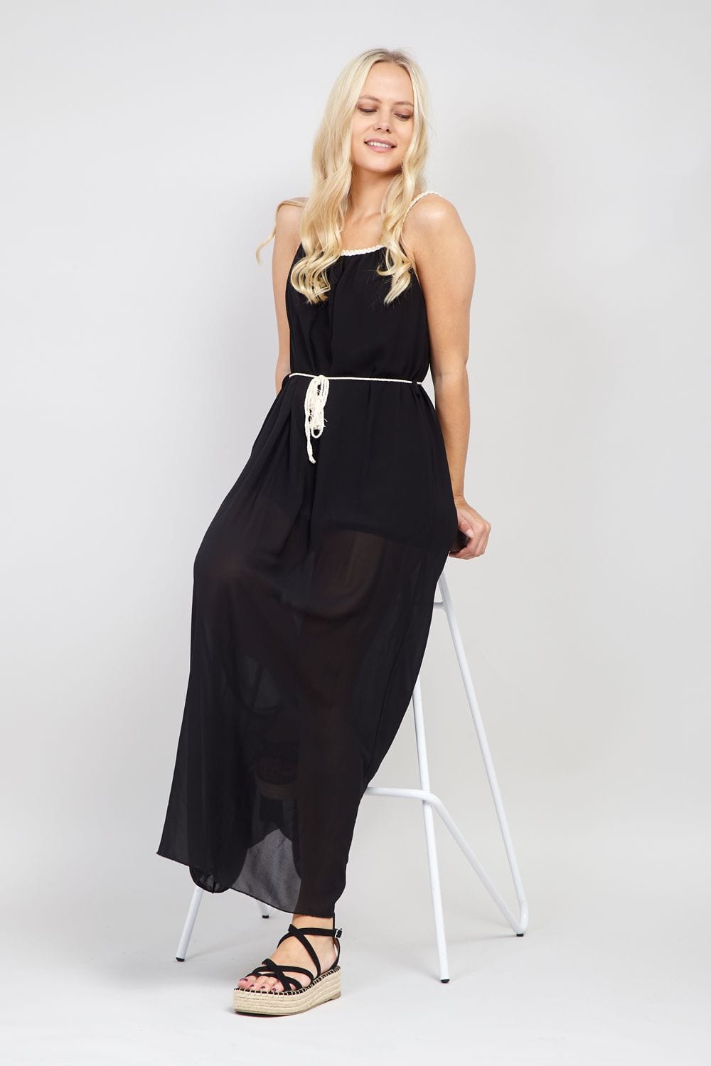 Black | Tie Waist Grecian Dress