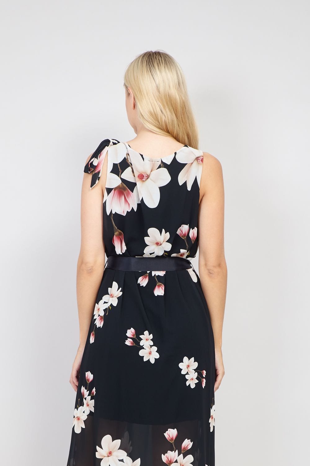 Black | Floral Tie Sleeve Dress