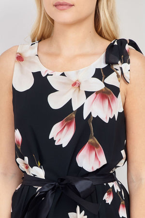 Black | Floral Tie Sleeve Dress