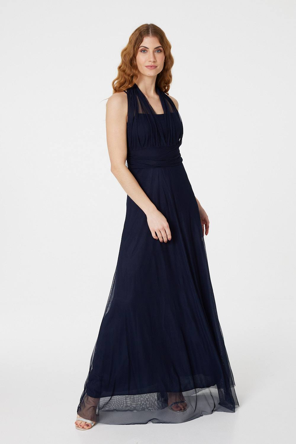 Navy | Sheer Grecian Maxi Dress