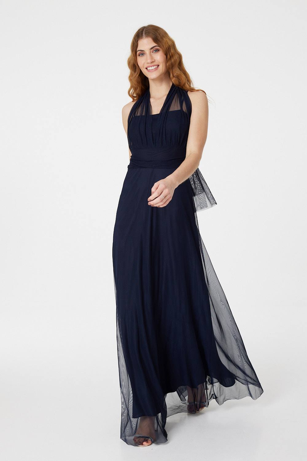 Navy | Sheer Grecian Maxi Dress