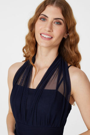 Navy | Sheer Grecian Maxi Dress