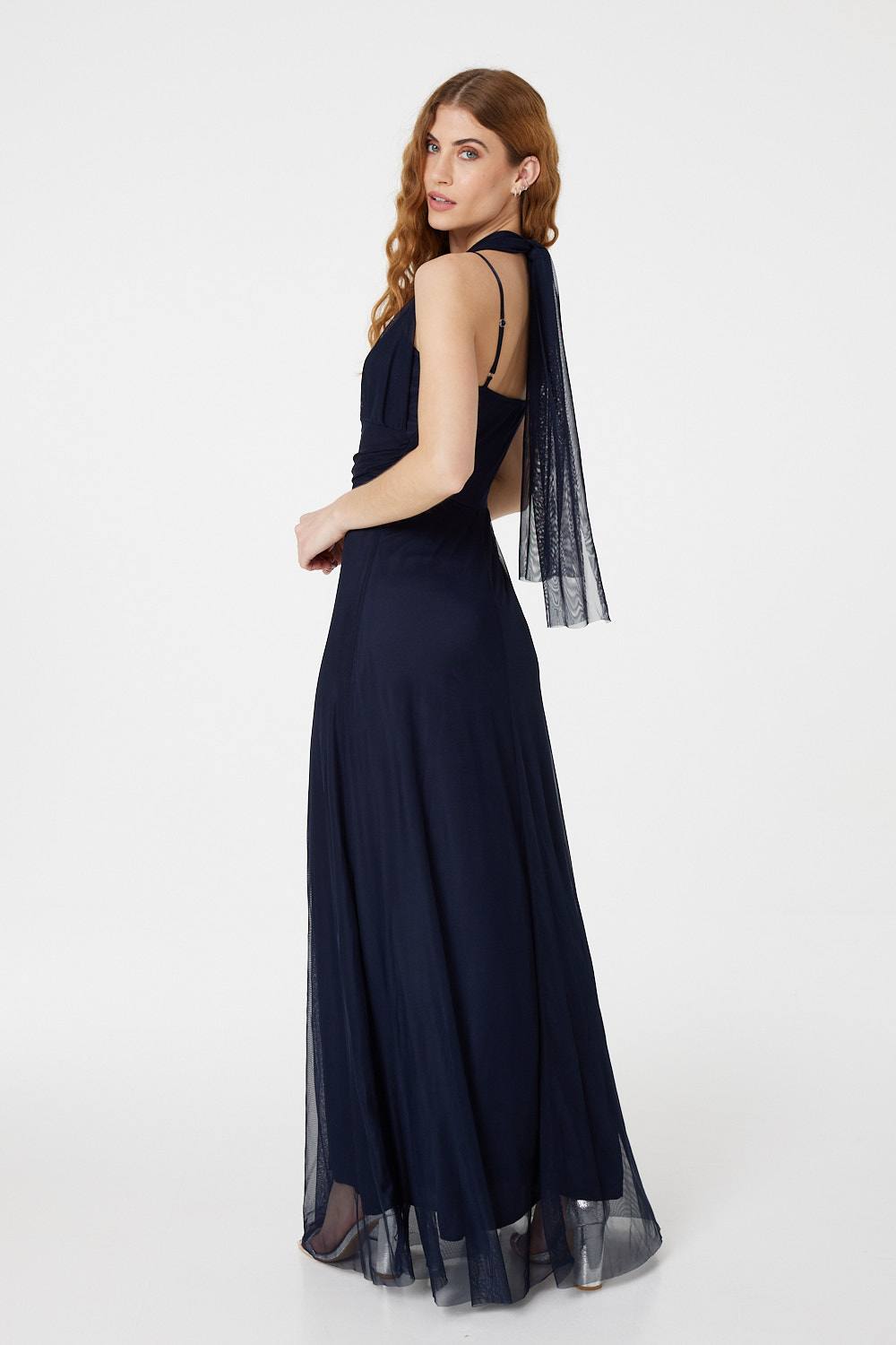 Navy | Sheer Grecian Maxi Dress