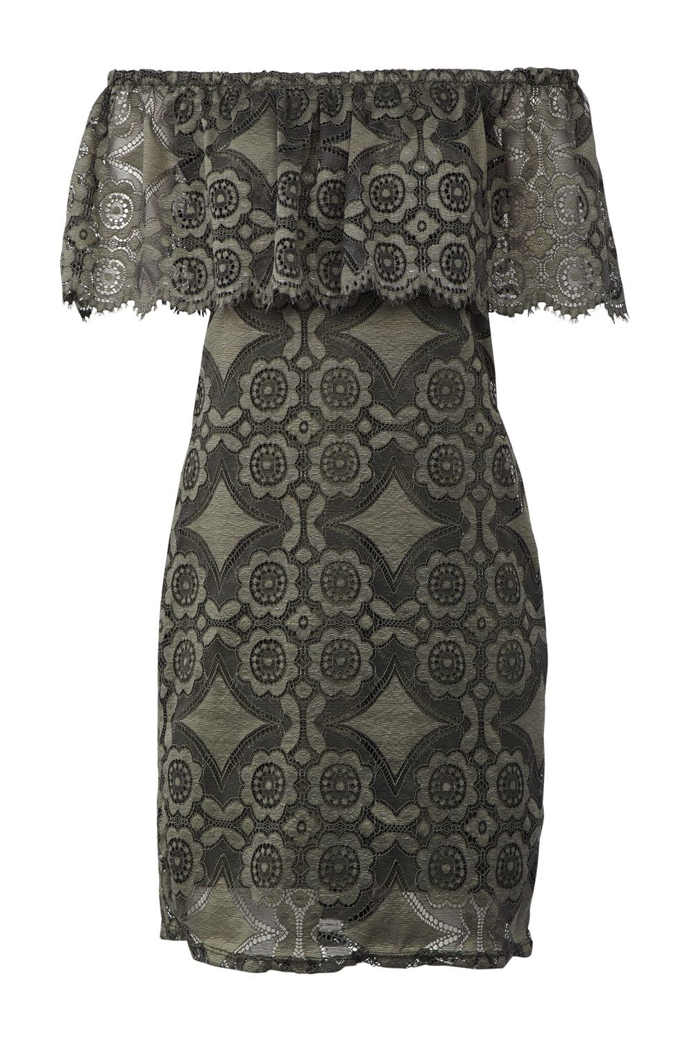 Khaki | Geo Lace Bardot Dress
