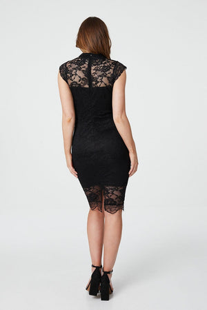 Black | Lace Cap Sleeve Bodycon Dress