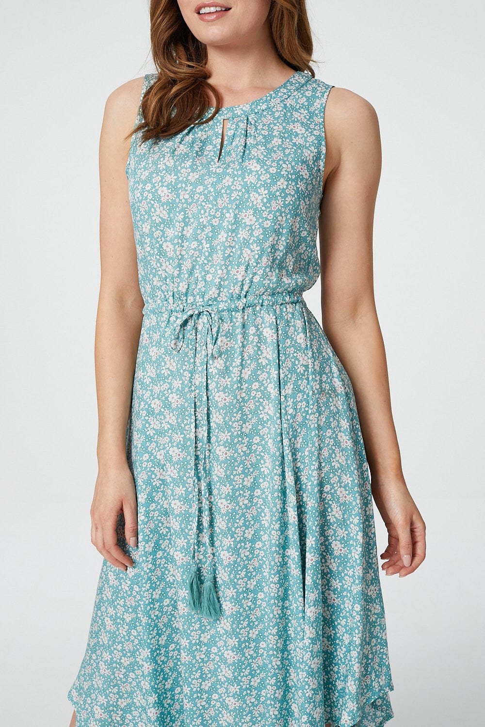 Green | Floral Hanky Hem Sun Dress