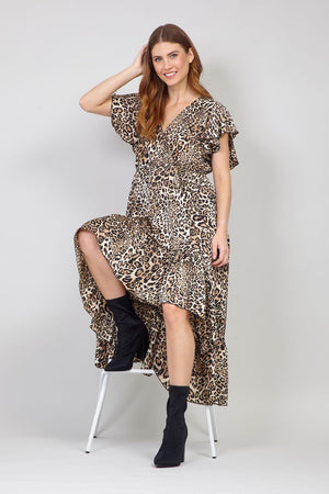 Brown | Leopard Wrap Midi Dress