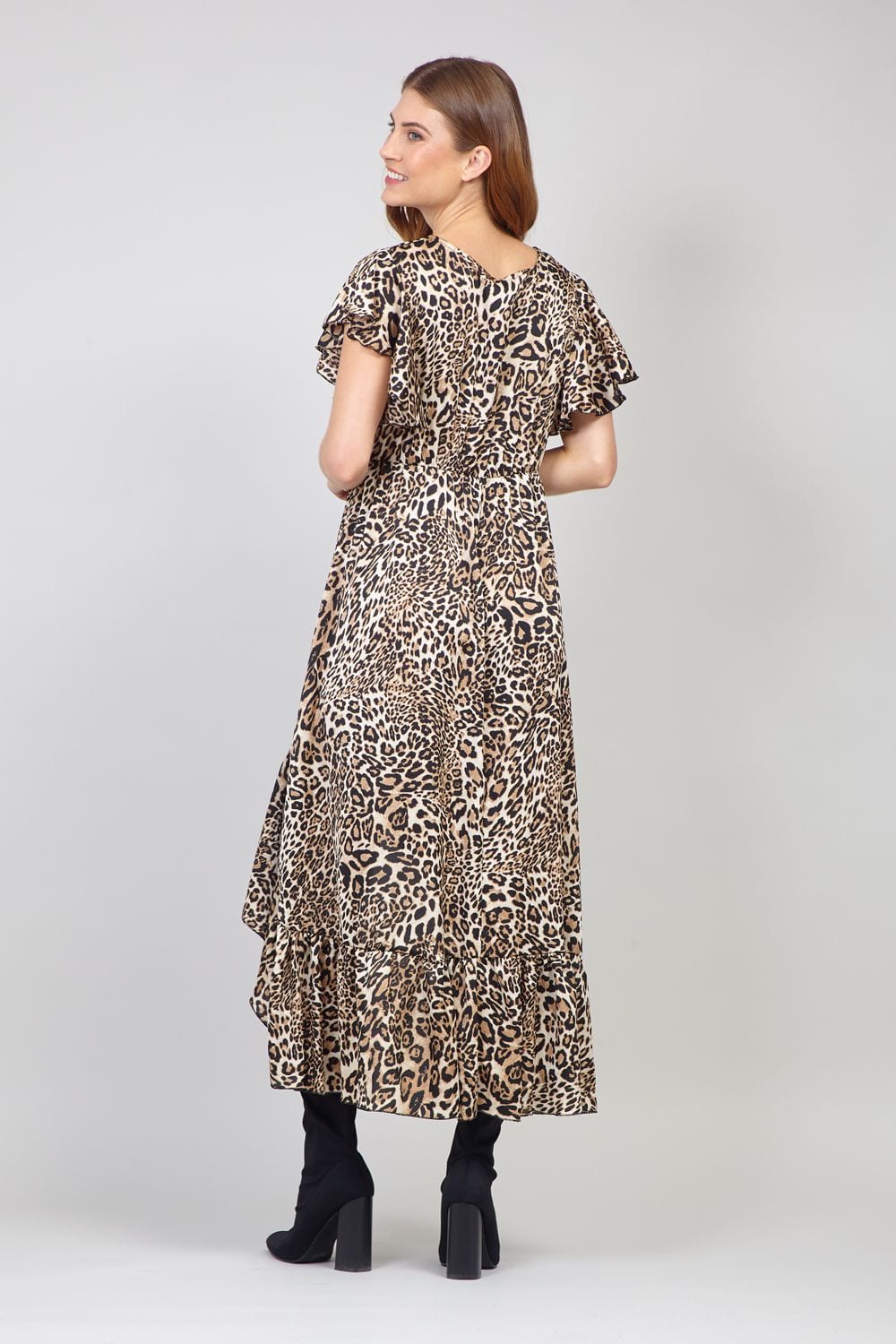 Brown | Leopard Wrap Midi Dress