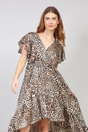 Brown | Leopard Wrap Midi Dress