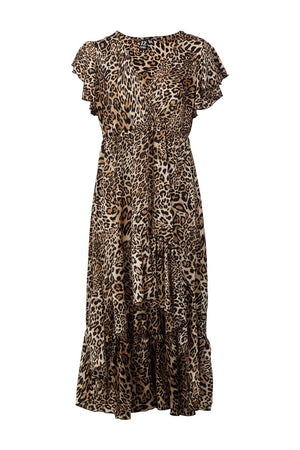 Brown | Leopard Wrap Midi Dress