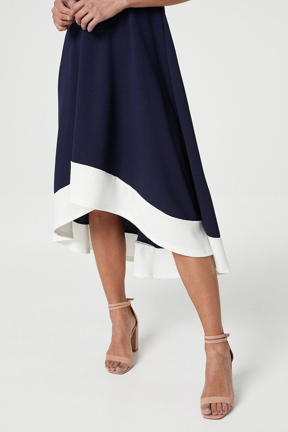 Navy | Bardot Knot Font Midi Dress