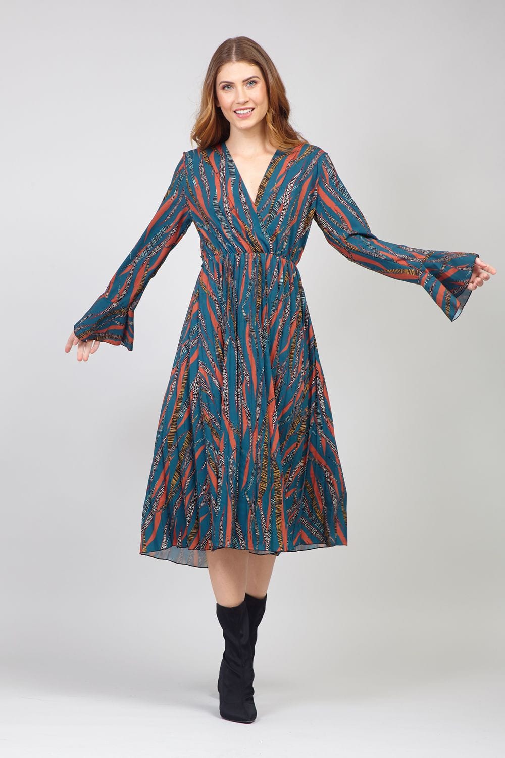 Teal | Striped Plunge Dress