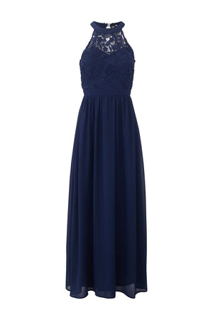 Blue | Lace Bodice Halter Neck Gown