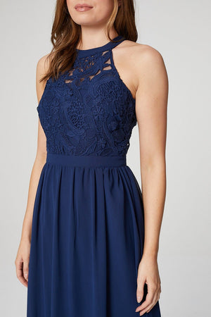 Blue lace halter neck dress top