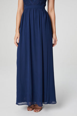Blue | Lace Bodice Halter Neck Gown