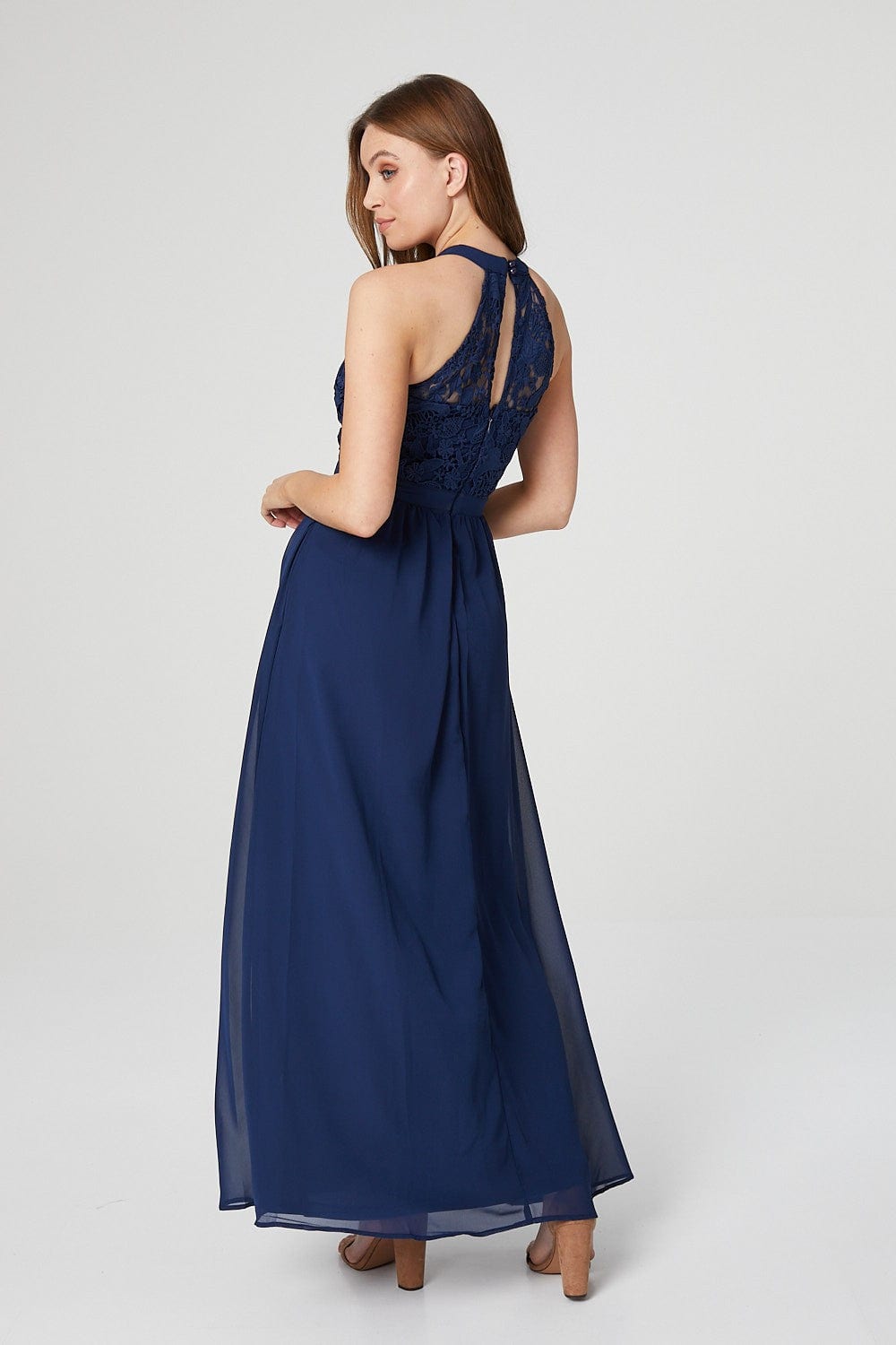 Blue | Lace Bodice Halter Neck Gown