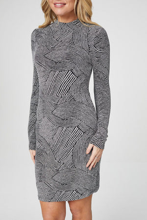 Silver | Striped High Neck Bodycon Dress