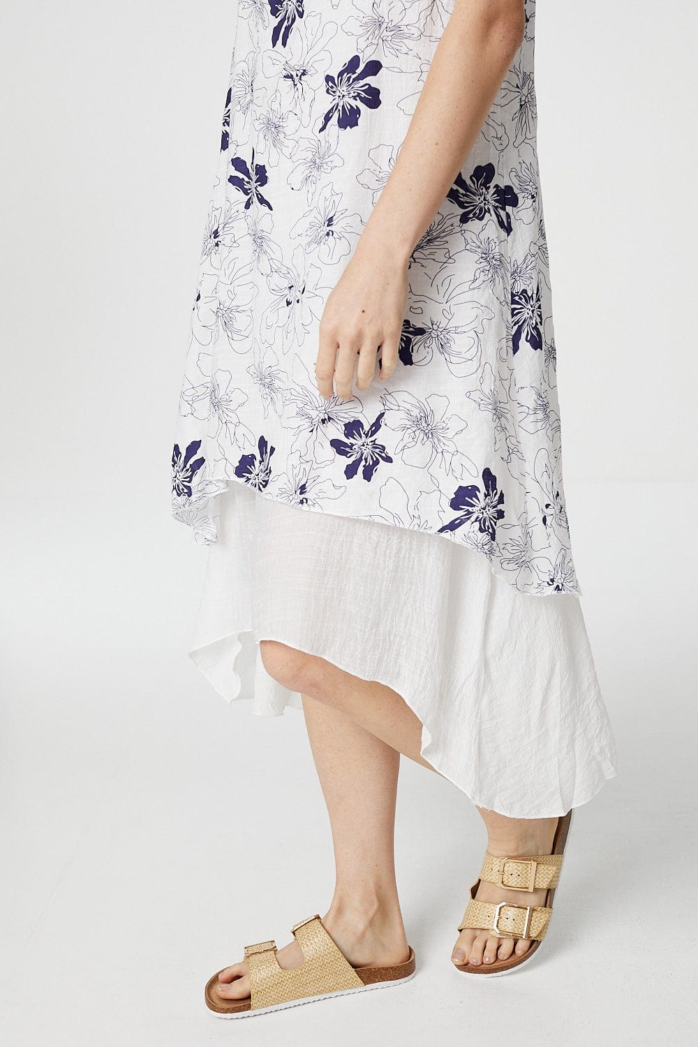 Navy | Tropical Floral Layered Swing Dress