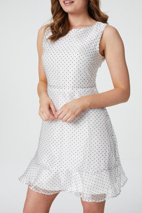 White | Polka Dot Sleeveless Skater Dress