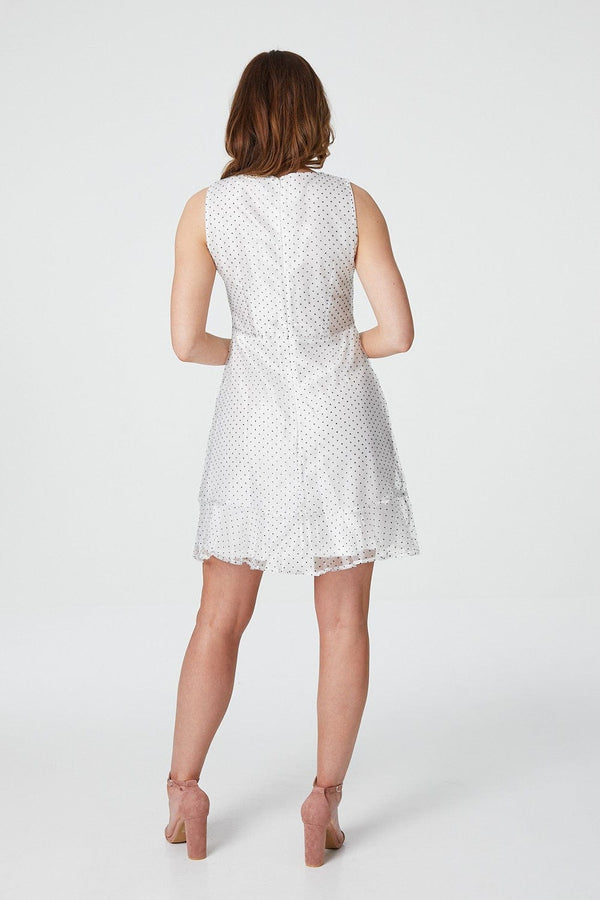 White | Polka Dot Sleeveless Skater Dress