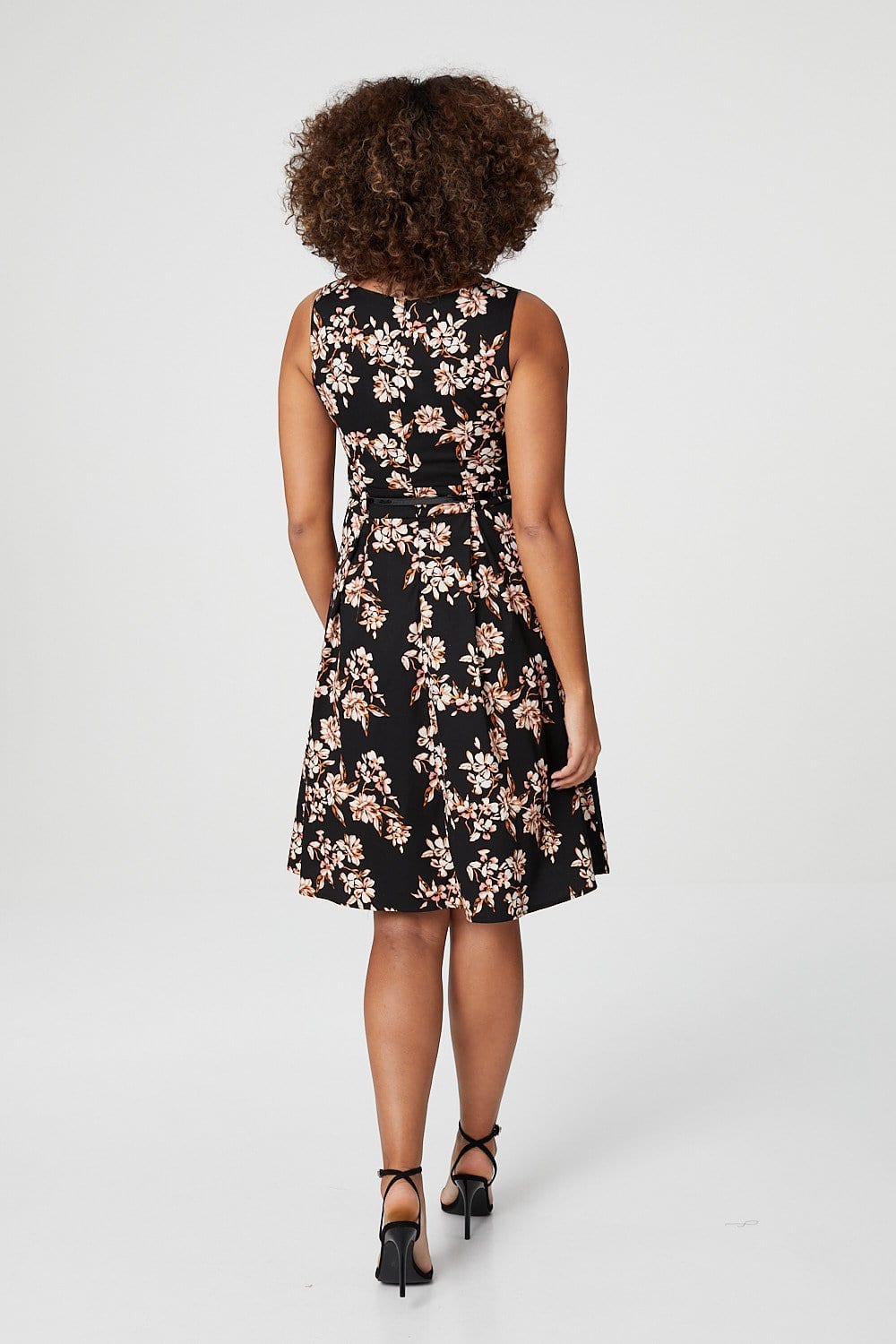 Orange | Floral Sleeveless Skater Dress
