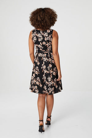 Orange | Floral Sleeveless Skater Dress