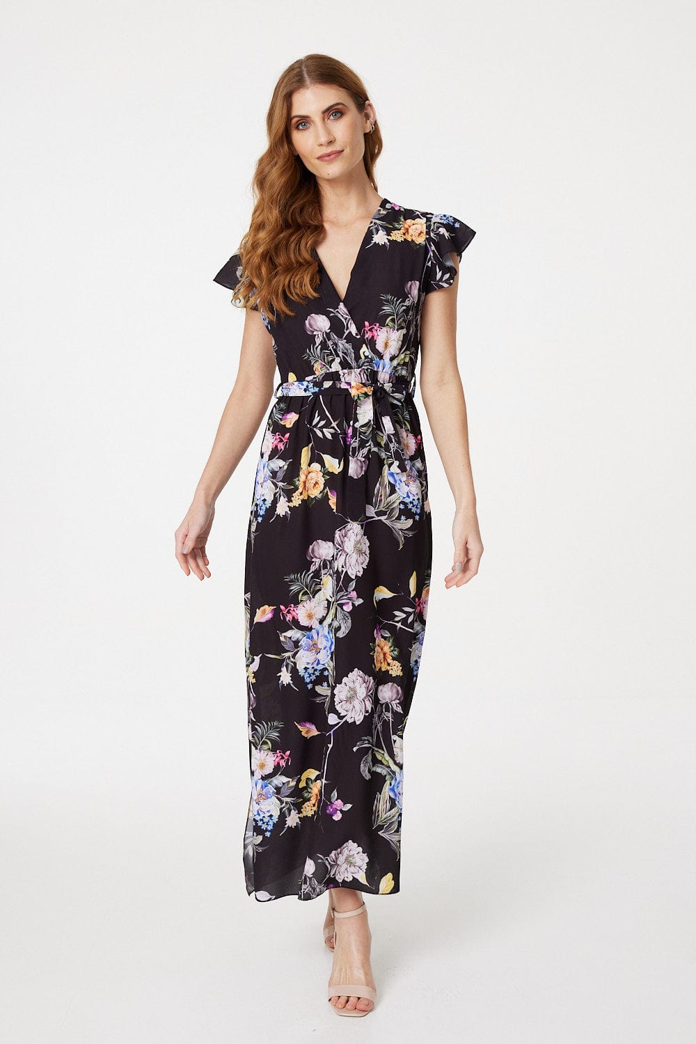 Black | Floral Wrap FrontMaxi