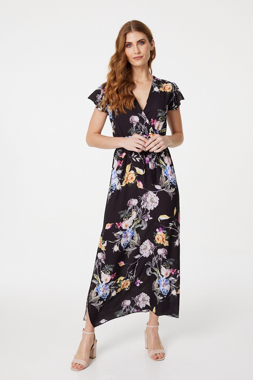 Black | Floral Wrap FrontMaxi