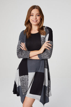 MULTI GREY | Colour Block Hanky Hem Swing Dress